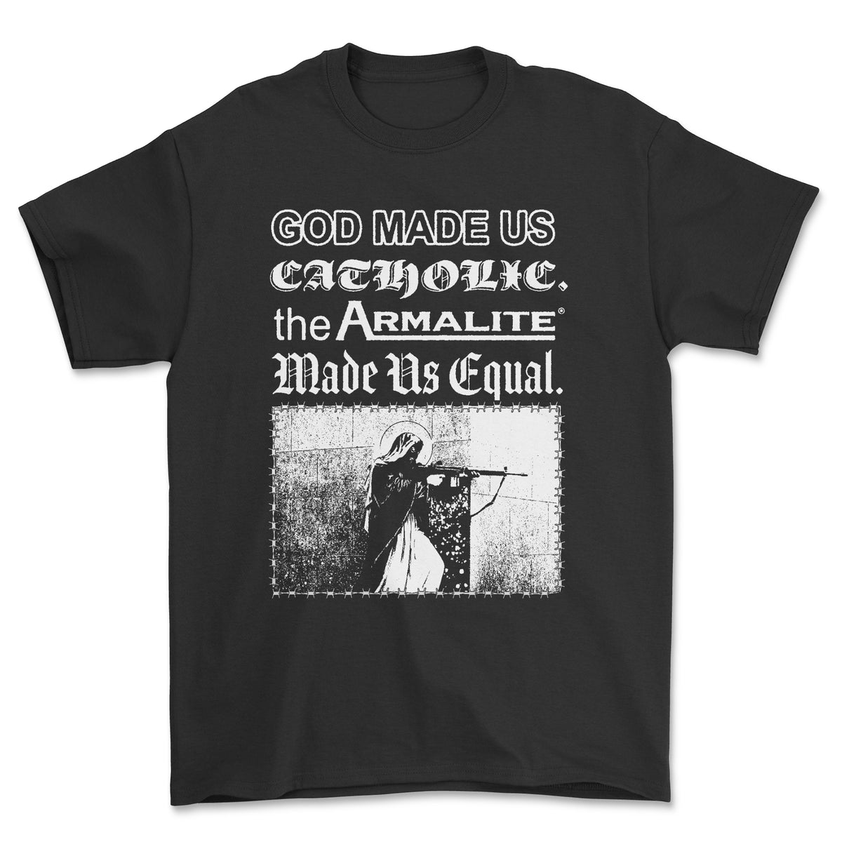 God Made Us Catholic T-shirt [FRONT PRINT ONLY]